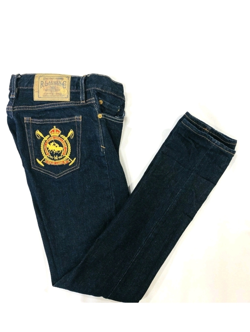Ralph Lauren Women's Dark Blue Denim Jeans with Embroidered Crest